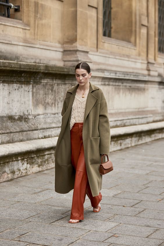 Olive Coat with Brown Pants